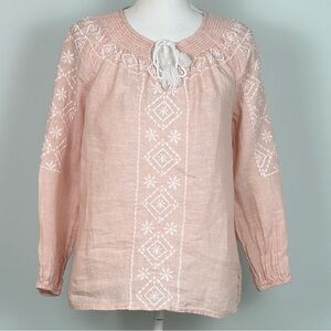 Joie Embroidered Peasant 100% Linen Blouse
